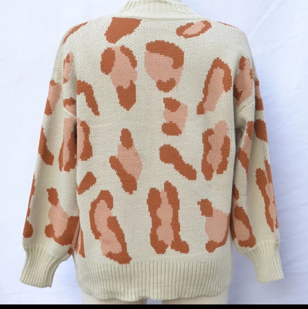 LAST S M only! Leopard Print Sweater Women Long Sleeve Knit Top - Picture 5 of 6
